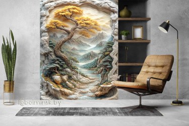 Фотообои De-Art Горный пейзаж фреска в интерьере комнаты