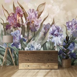 Фотообои De-Art Ирисы фреска в интерьере комнаты