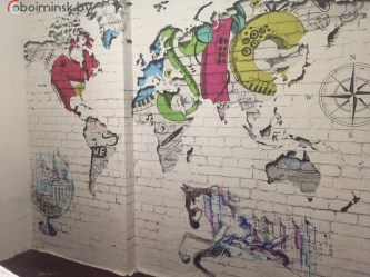 3Д Фотообои карта и граффити в детскую комнату в живом интерьере