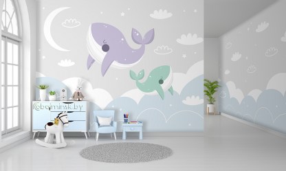 Фотообои для детской комнаты киты в интерьере