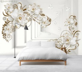 Фотообои De-Art Коридор с белыми цветами в интерьере спальни