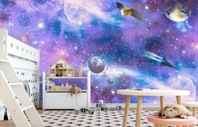 Фотообои космос для детской комнаты в интерьере