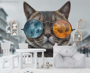 Фотообои De-Art Кот в очках в интерьере детской