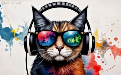Фотообои De-Art Кот в очках граффити