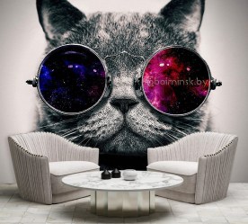 Фотообои De-Art Кот в очках в интерьере