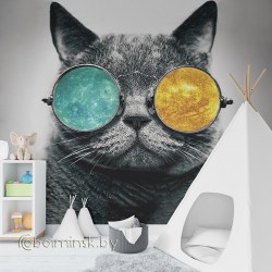 Фотообои De-Art Кот в очках в интерьере
