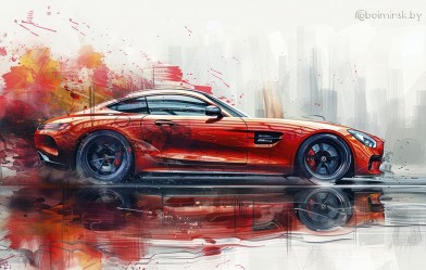 Фотообои De-Art Красная машина граффити N4-084