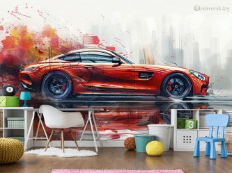 Фотообои De-Art Красная машина граффити в интерьере детской комнаты