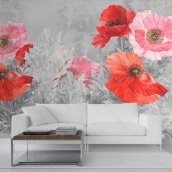Фотообои De-Art Красные тюльпаны фреска в интерьере