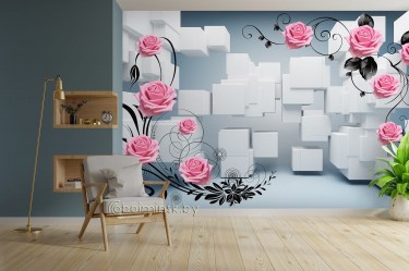 Фотообои De-Art Кубы и розы 3Д в интерьере 