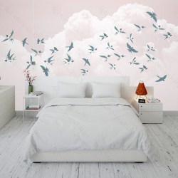 Фотообои De-Art Ласточки фреска в интерьере спальни