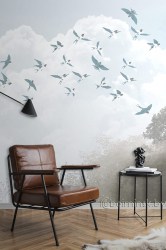 Фотообои De-Art Ласточки фреска в интерьере гостиной