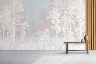 Фотообои De-Art Лес пастель в интерьере зала