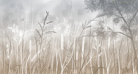 Фотообои De-Art Летний луг фреска бежево-серый цвет