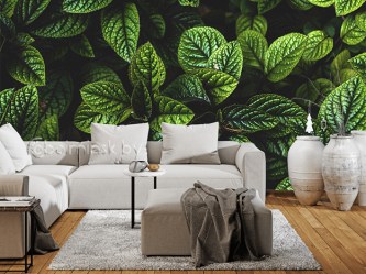 Фотообои листва в интерьере комнаты