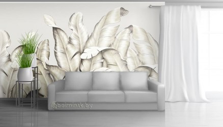 Фотообои De-Art Листья банана фреска в интерьере гостиной зала