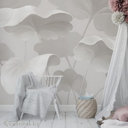 Фотообои De-Art Листья лотоса фреска в интерьере спальни