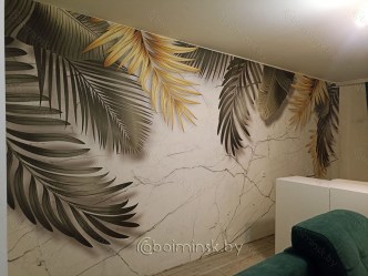 Фотообои De-Art Листья мрамор в интерьере живые фото