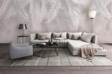 Фотообои De-Art Листья пальмы фреска 20 в интерьере гостиной