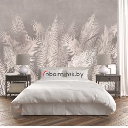 3Д Фотообои листья пальмы фреска в интерьере спальни