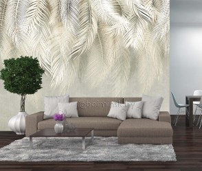Фотообои листья пальмы фреска в интерьере комнаты