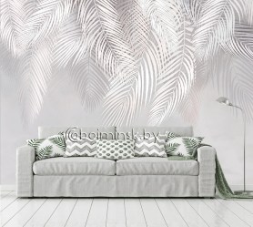 Фотообои листья пальмы фреска в интерьере гостиной зала