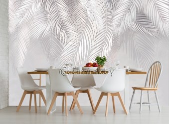 Фотообои листья пальмы фреска в интерьере кухни столовой