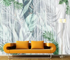 Фотообои листья пальмы вуаль в интерьере