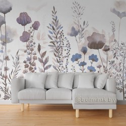 Фотообои De-Art Луговые цветы акварель в интерьере гостиной