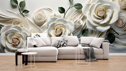 Фотообои De-Art Молочные розы в интерьере гостиной зала