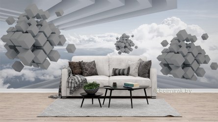 Фотообои De-Art Небесное пространство 3Д серый в интерьере комнаты