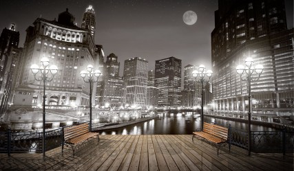 Фотообои ночной город черно белое изображение