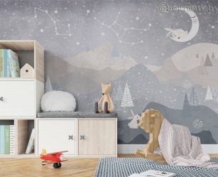 Фотообои De-Art Детские ночные горы в интерьере  комнаты
