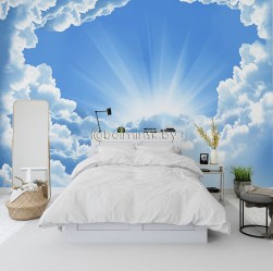 Фотообои De-Art Облака в лучах солнца в интерьере спальни