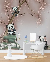 Фотообои для детской комнаты Панды фреска в интерьере комнаты 