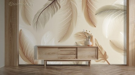 Фотообои De-Art Перышки бежевый цвет в интерьере