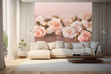 Фотообои De-Art Пионы фреска-2 в интерьере гостиной комнаты