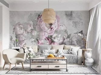 Фотообои De-Art Пионы фреска в интерьере зала гостиной