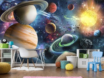 Фотообои De-Art Планеты фреска для детской комнаты в интерьере