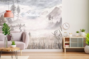 Фотообои De-Art Предгорье акварель в интерьере