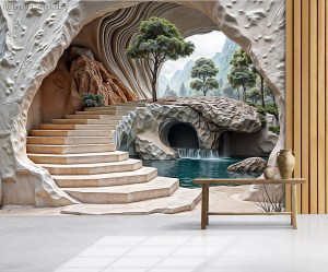 Фотообои De-Art Горный проход фреска в интерьере гостиной