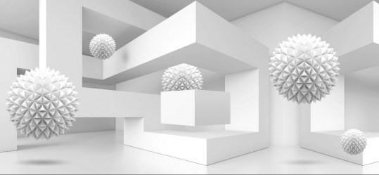 3д фотообои панорама абстракция с колючими шарами