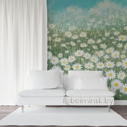 Фотообои De-Art Ромашки акварель в интерьере спальни