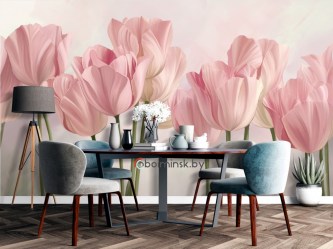 Фотообои розовые тюльпаны в интерьере