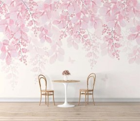 Фотообои De-Art Розовые ветки фреска в интерьере