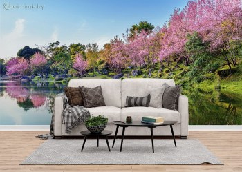 Фотообои De-Art Розовый берег в интерьере гостиной