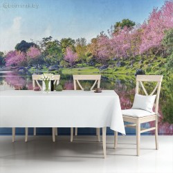 Фотообои De-Art Розовый берег в интерьере кухни столовой