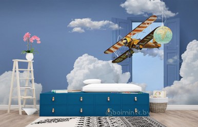 Фотообои в интерьере детской комнаты De-Art Самолет 3Д 