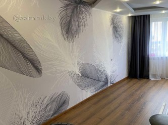 Фотообои De-Art Серые перья 3Д живые фото в интерьере