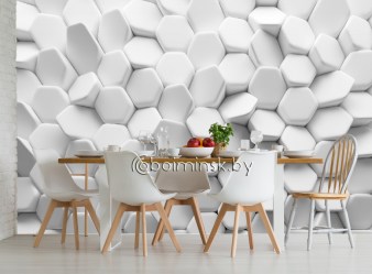 3Д фотообои абстракция шестиугольники в интерьере кухни